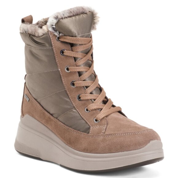 NEW IGI&CO Made In Italy Women's Suede Laced Up  mud wedge Booties taupe  462mn - Picture 4 of 8